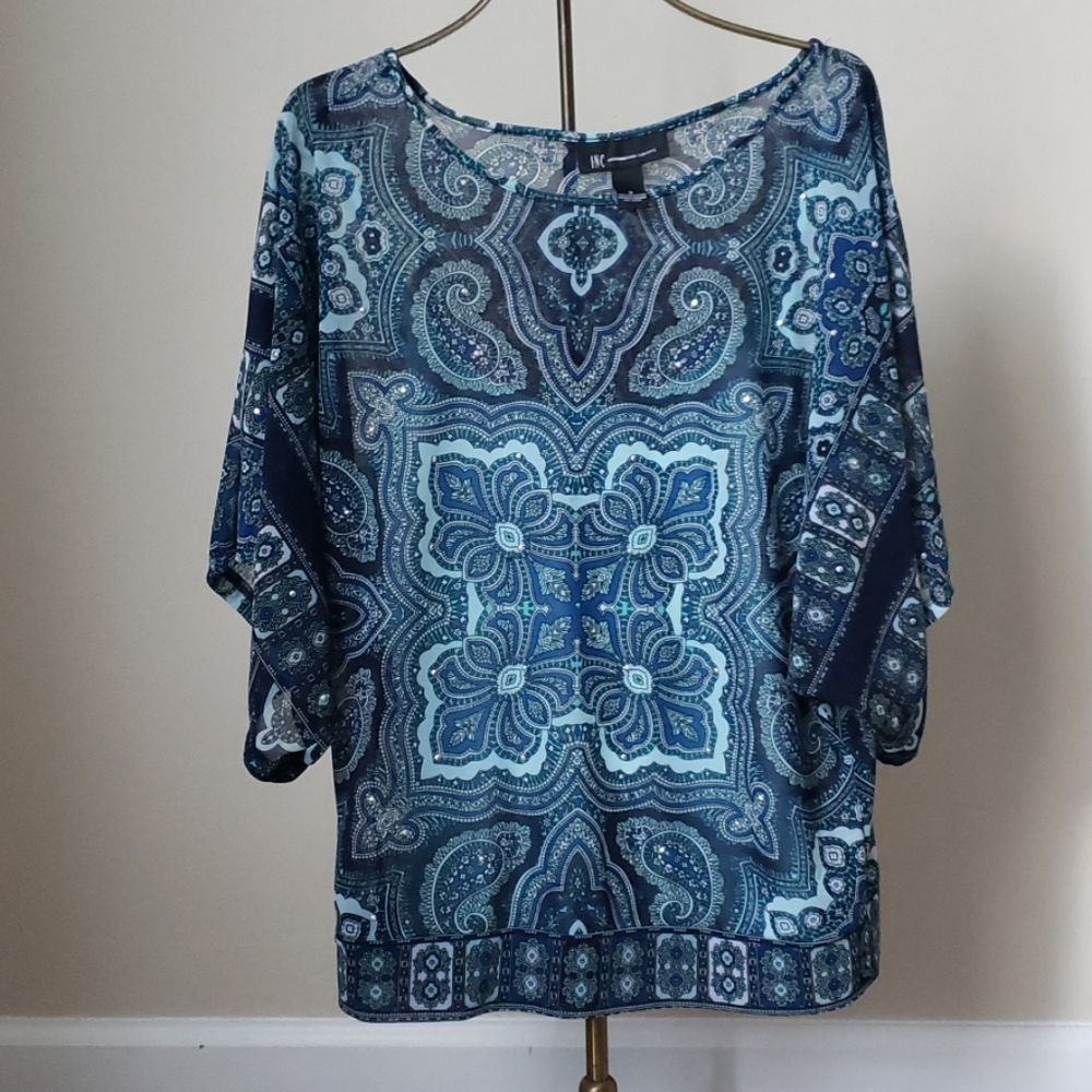 Women's Paisley Shirt with Tank Blue Size Small